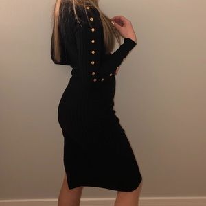 Windsor Midi Black Sweater Dress with Gold Button Detail